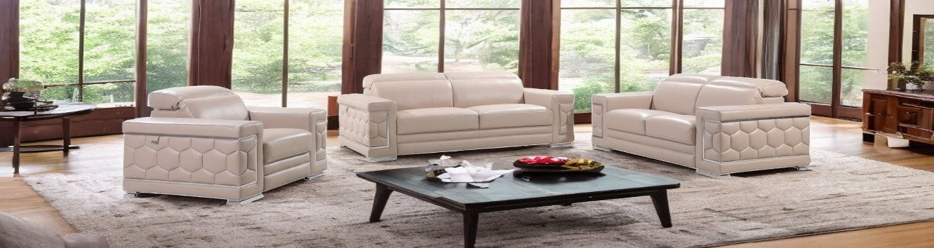Three Piece Indoor Beige Italian Leather Six Person Seating Set-1