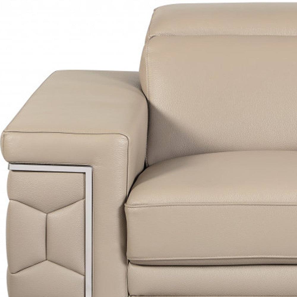Three Piece Indoor Beige Italian Leather Six Person Seating Set-6