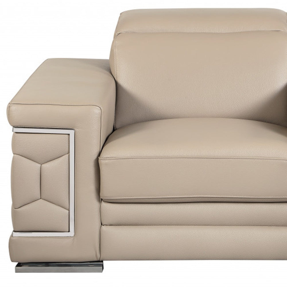 Three Piece Indoor Beige Italian Leather Six Person Seating Set-7