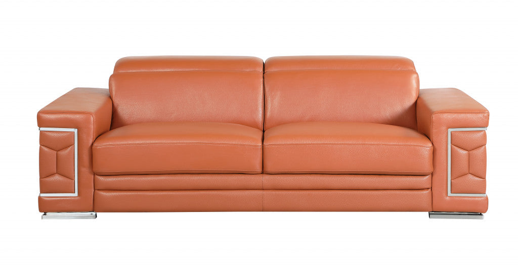 Two Piece Indoor Camel Italian Leather Five Person Seating Set-2