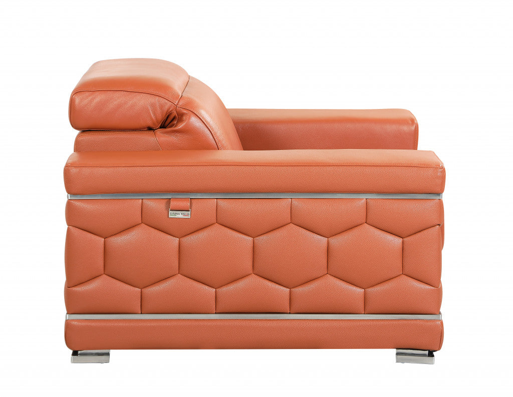 Two Piece Indoor Camel Italian Leather Five Person Seating Set-3