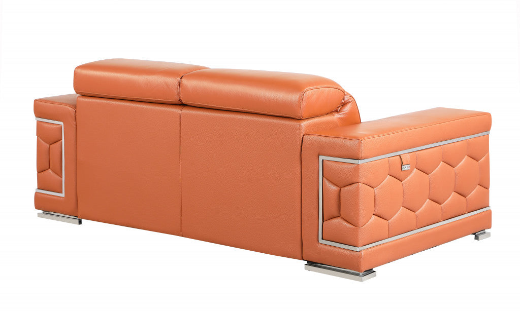 Two Piece Indoor Camel Italian Leather Five Person Seating Set-4