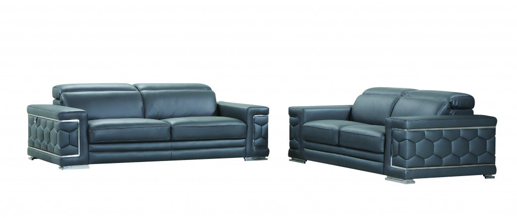 Two Piece Indoor Dark Gray Italian Leather Five Person Seating Set-5