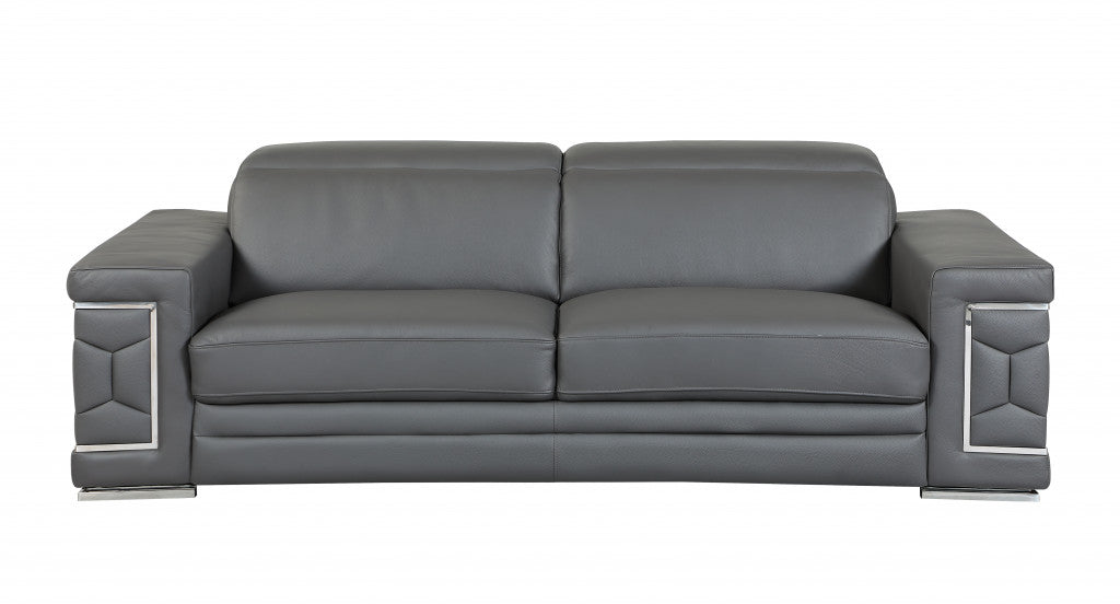 Two Piece Indoor Dark Gray Italian Leather Five Person Seating Set-2