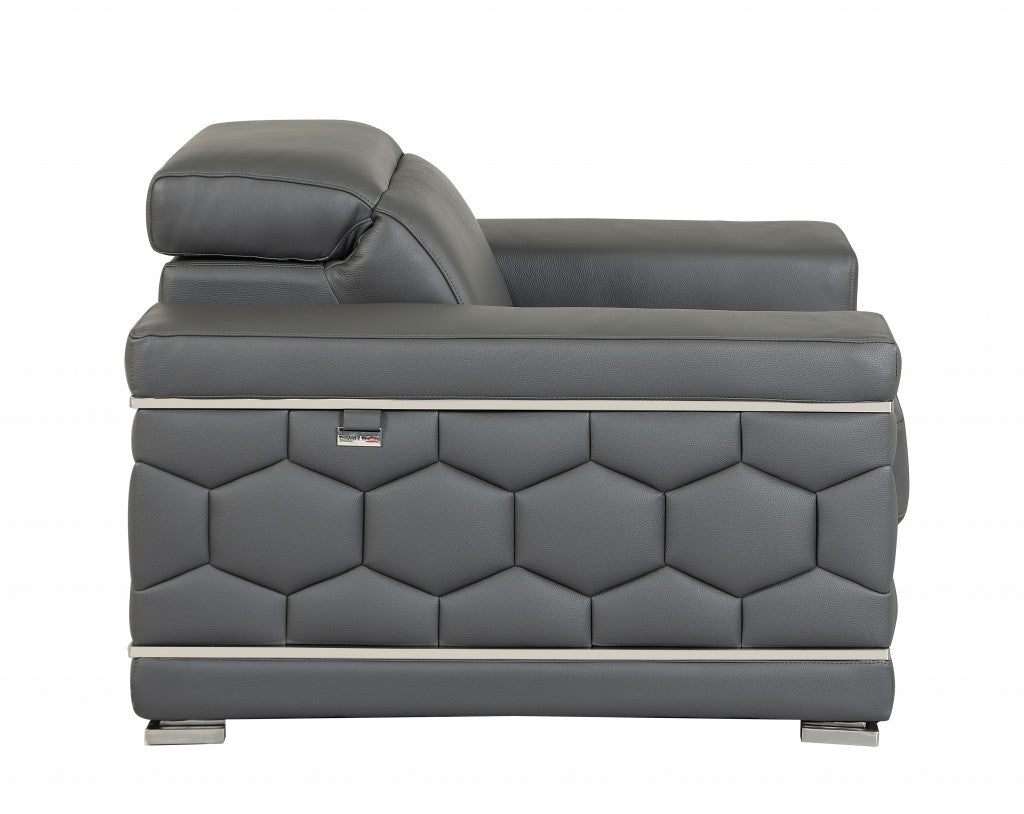 Two Piece Indoor Dark Gray Italian Leather Five Person Seating Set-4