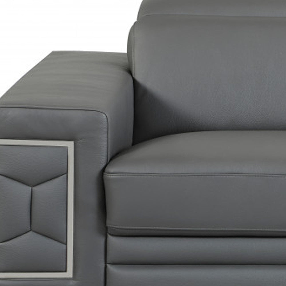 Two Piece Indoor Dark Gray Italian Leather Five Person Seating Set-6