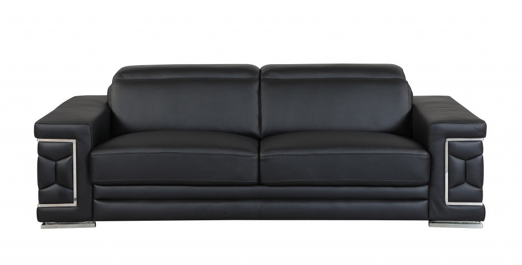 Two Piece Indoor Black Italian Leather Five Person Seating Set-2