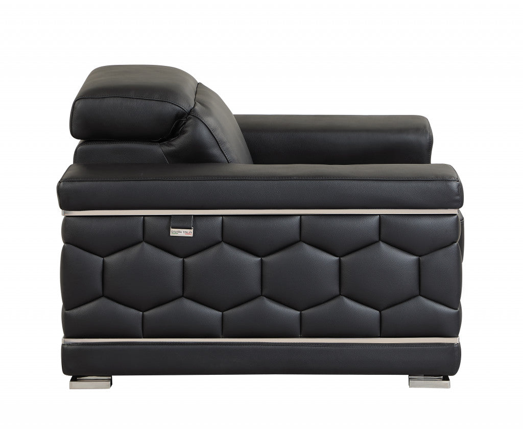 Two Piece Indoor Black Italian Leather Five Person Seating Set-3