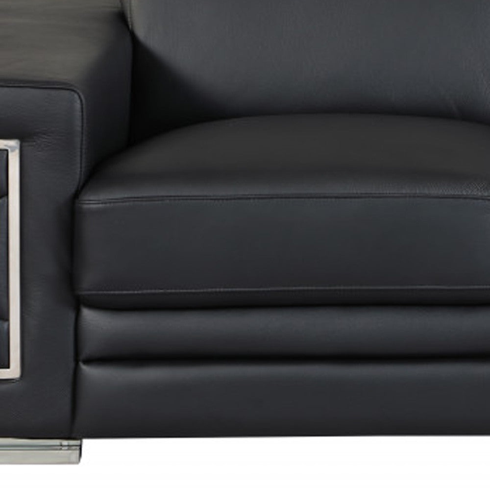 Two Piece Indoor Black Italian Leather Five Person Seating Set-6