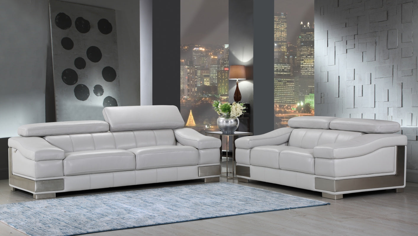 Two Piece Indoor Light Gray Italian Leather Five Person Seating Set-3