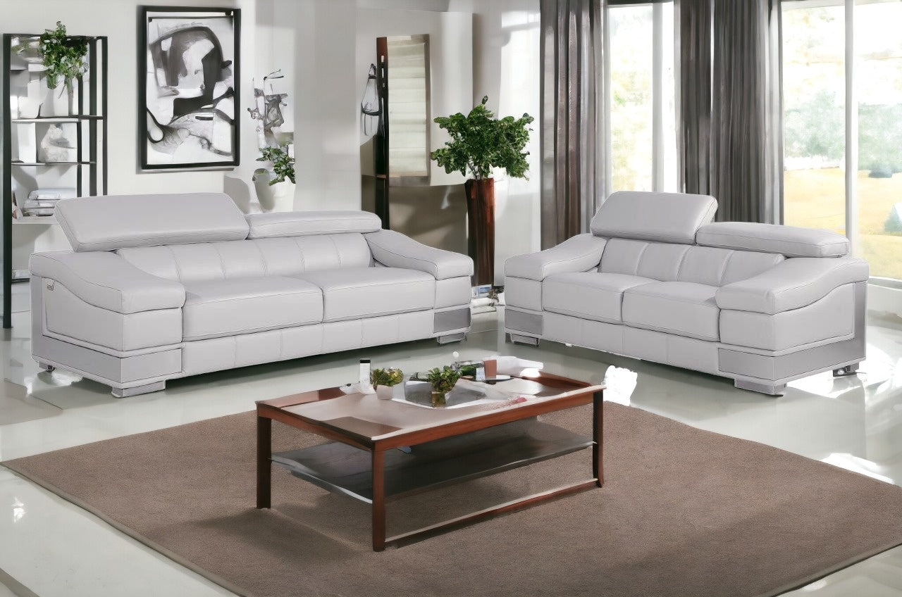 Two Piece Indoor Light Gray Italian Leather Five Person Seating Set-1