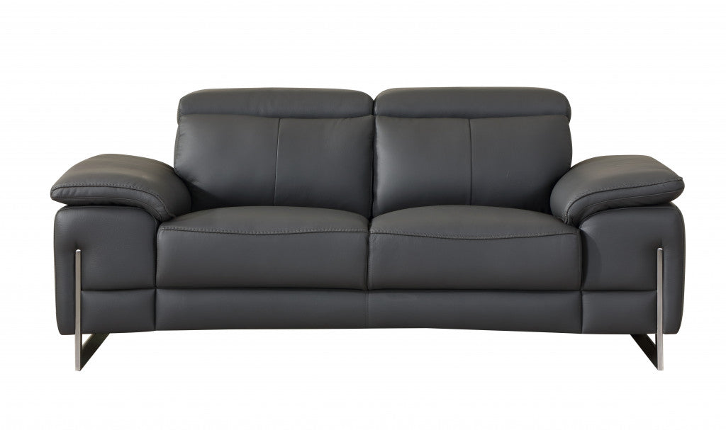Two Piece Indoor Dark Gray Italian Leather Five Person Seating Set-0
