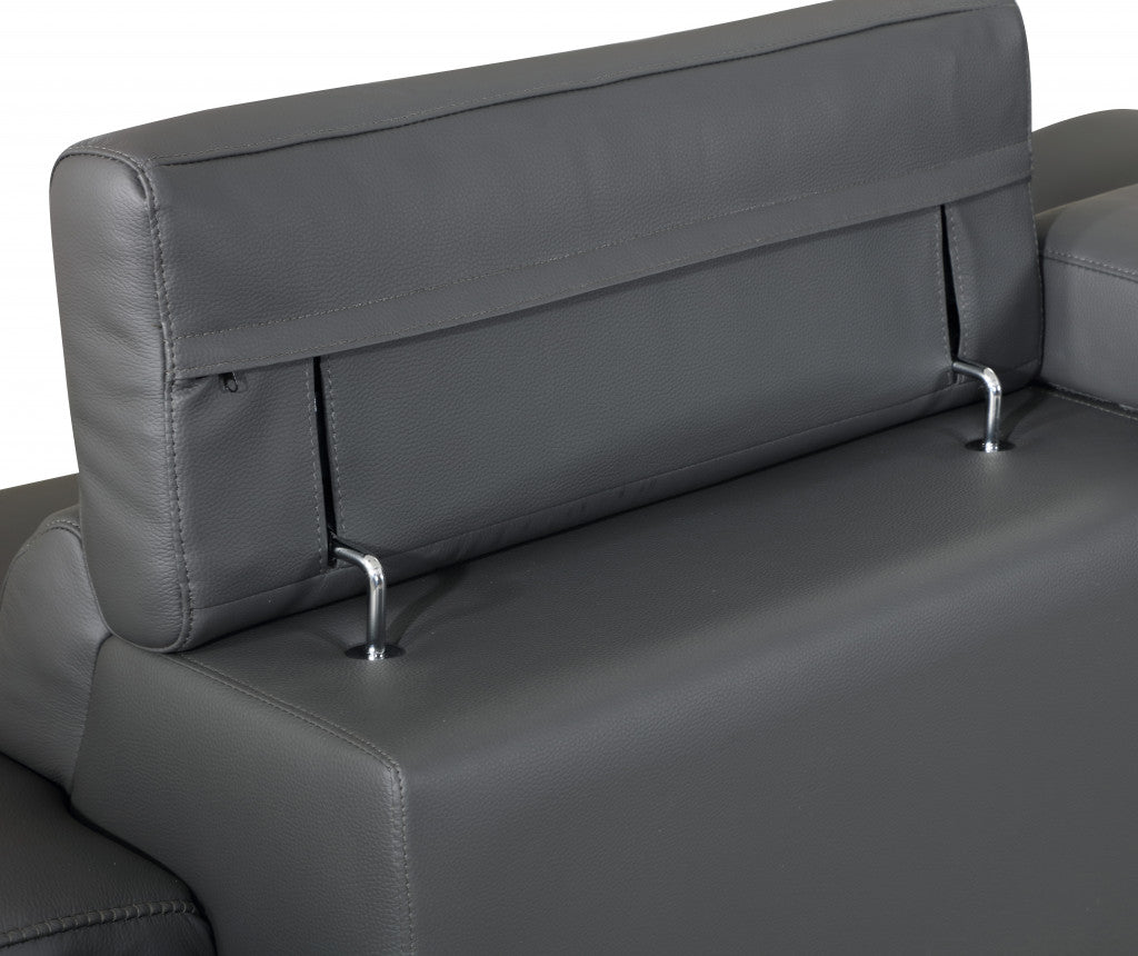 Two Piece Indoor Dark Gray Italian Leather Five Person Seating Set-7