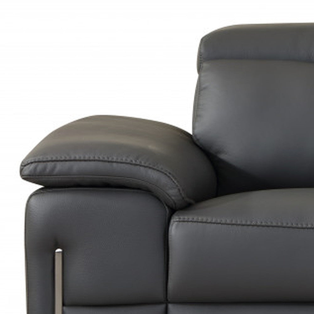 Two Piece Indoor Dark Gray Italian Leather Five Person Seating Set-5