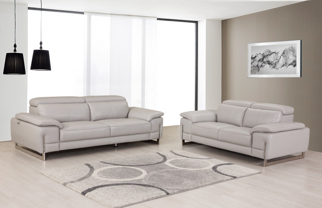 Two Piece Indoor Light Gray Italian Leather Five Person Seating Set-7