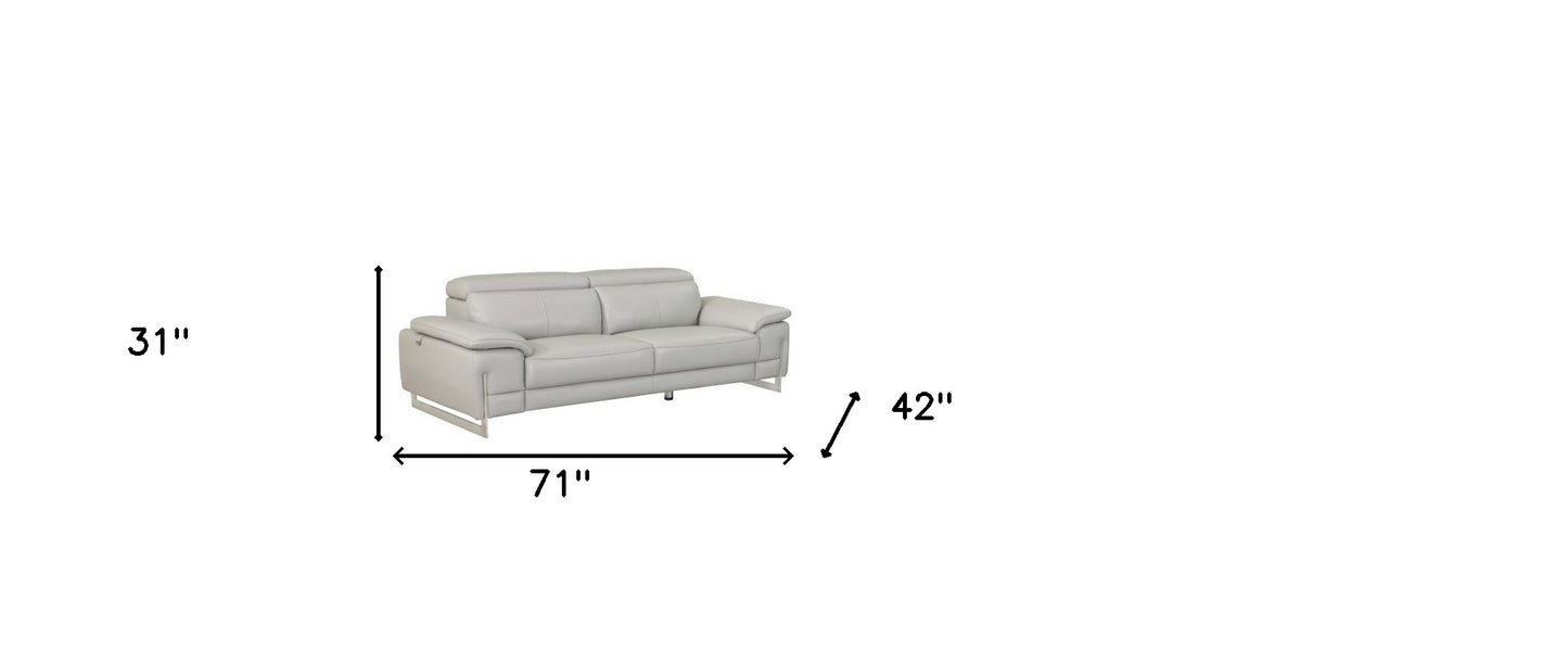 Two Piece Indoor Light Gray Italian Leather Five Person Seating Set-8