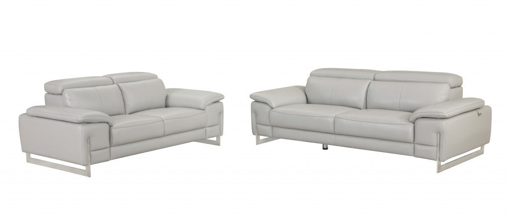 Two Piece Indoor Light Gray Italian Leather Five Person Seating Set-6