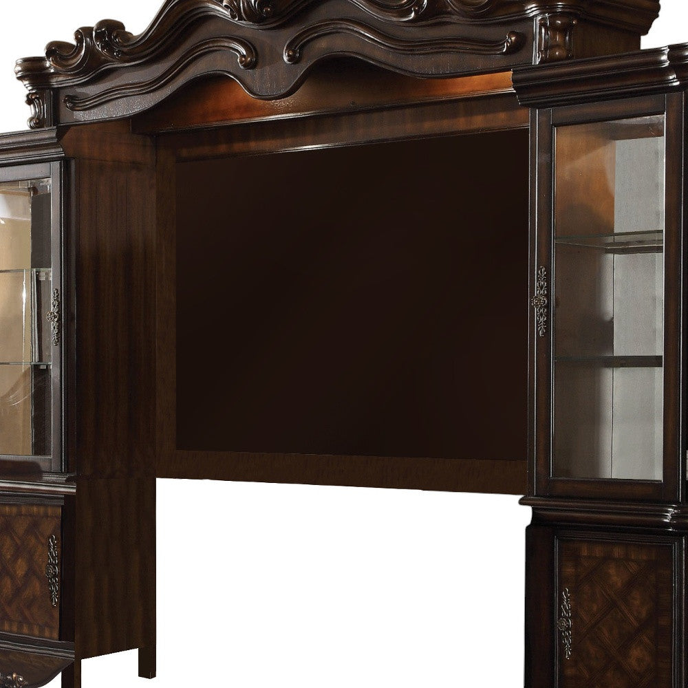 118" Dark Brown Solid Wood Floating Mount Entertainment Center-2