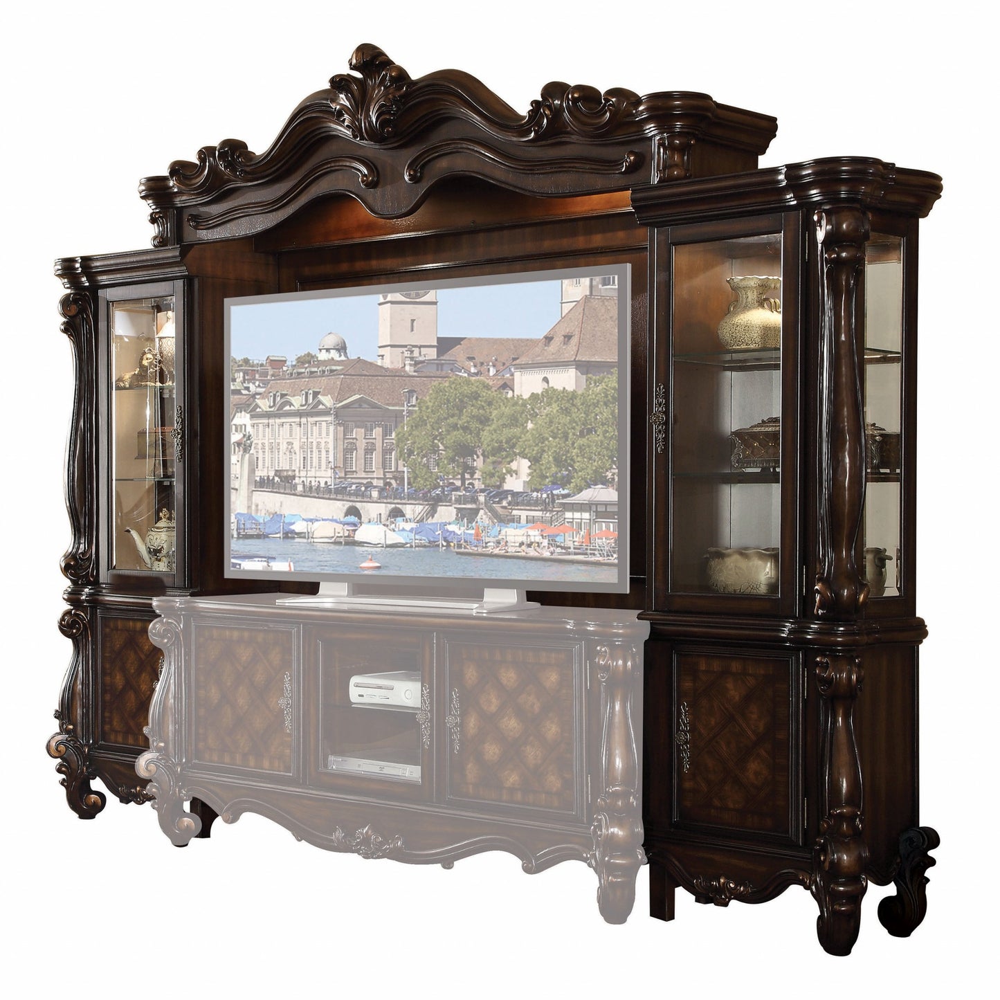 118" Dark Brown Solid Wood Floating Mount Entertainment Center-6
