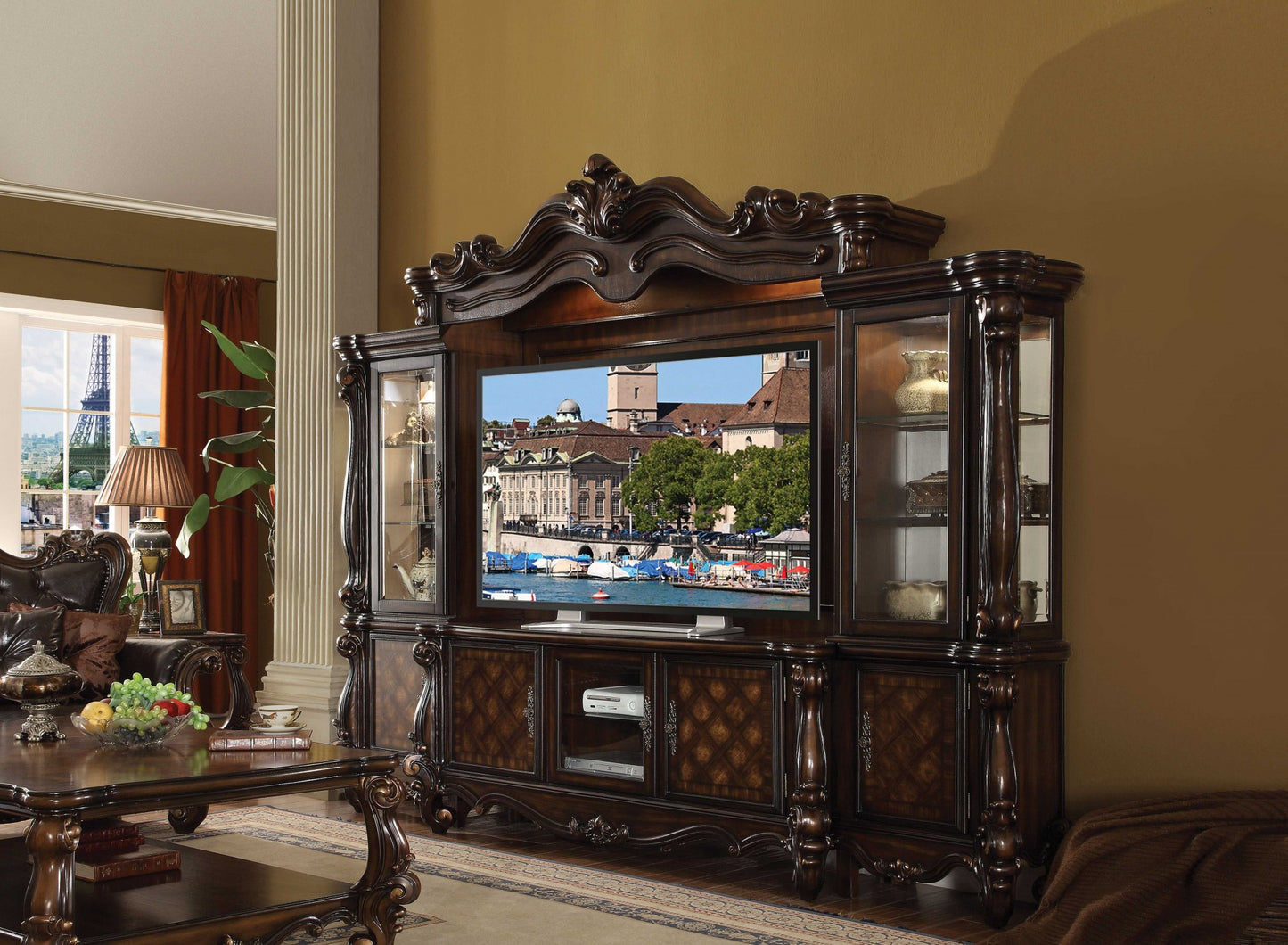 118" Dark Brown Solid Wood Floating Mount Entertainment Center-5
