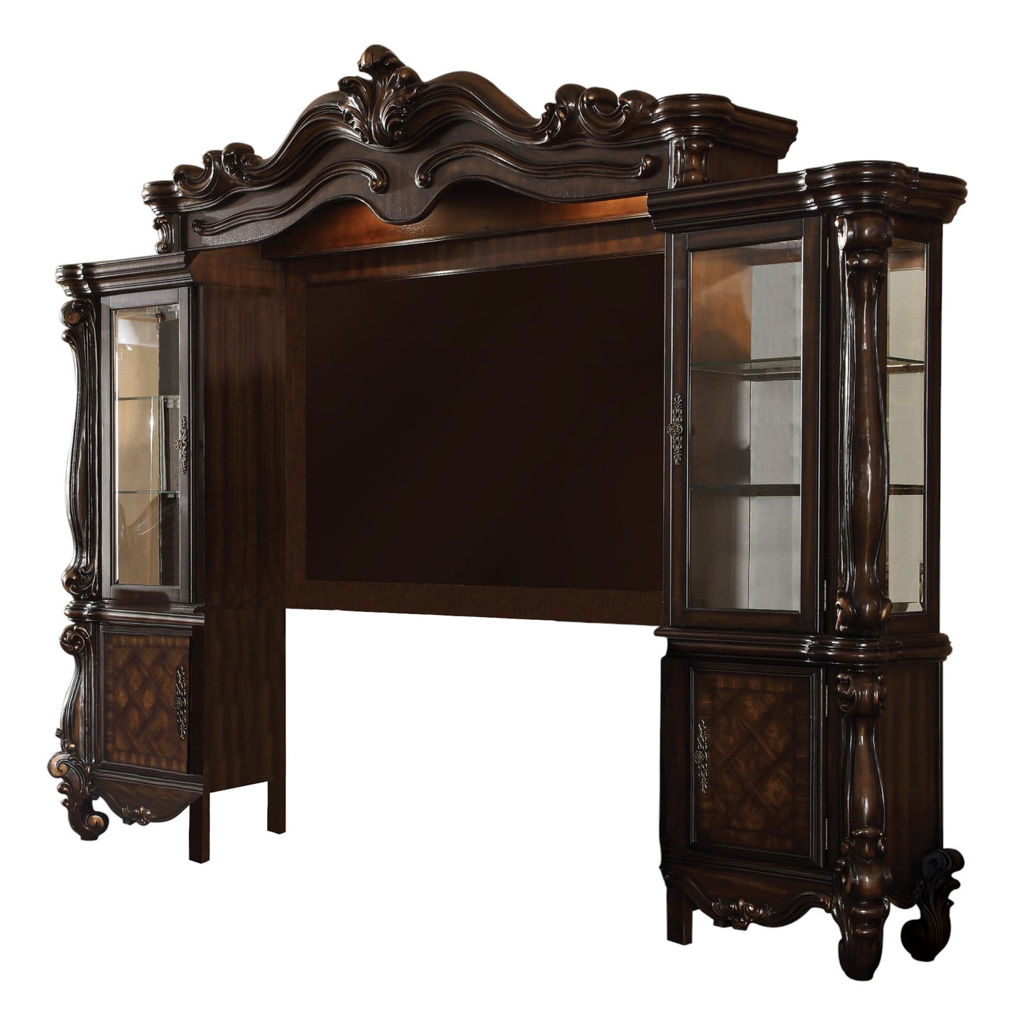 118" Dark Brown Solid Wood Floating Mount Entertainment Center-1