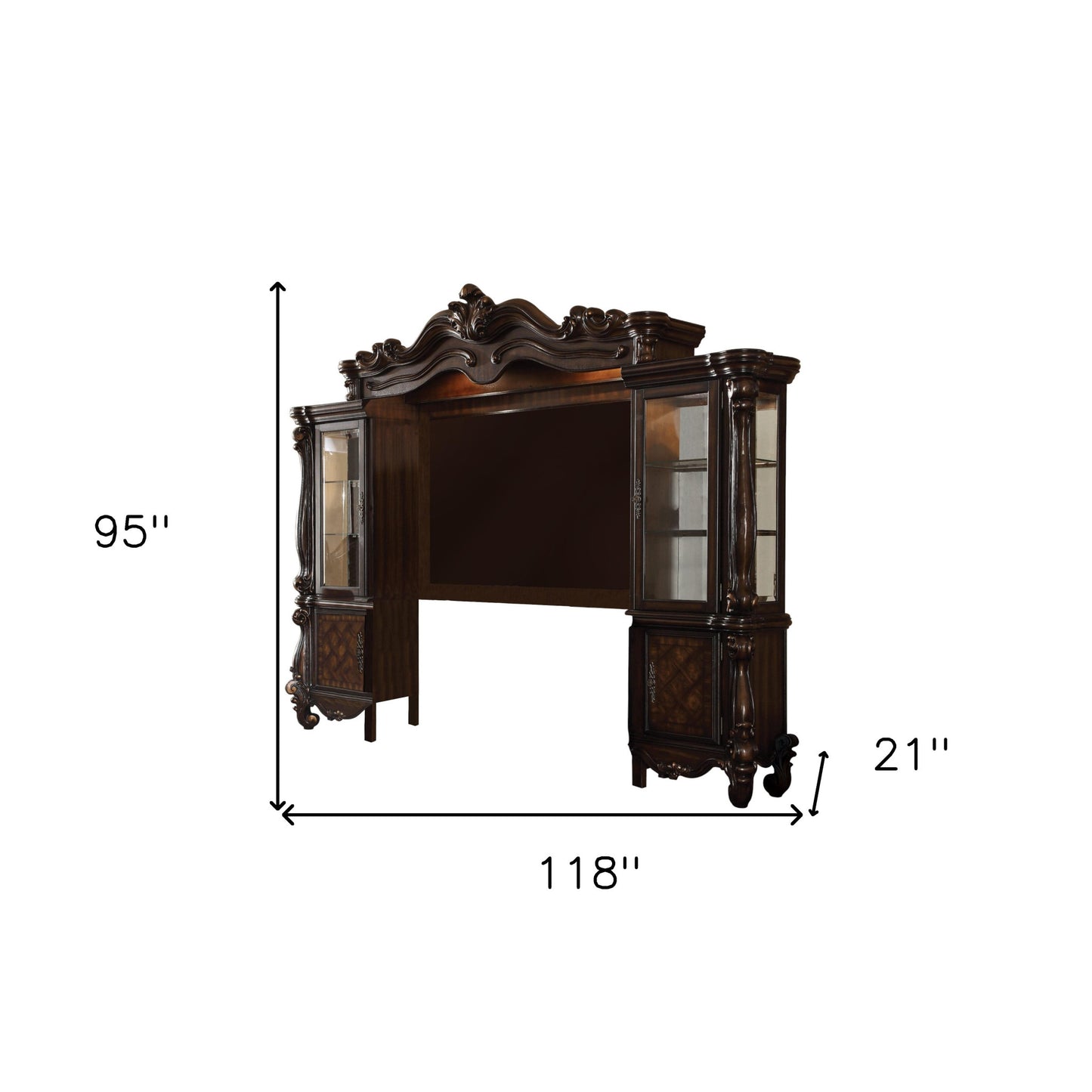 118" Dark Brown Solid Wood Floating Mount Entertainment Center-4