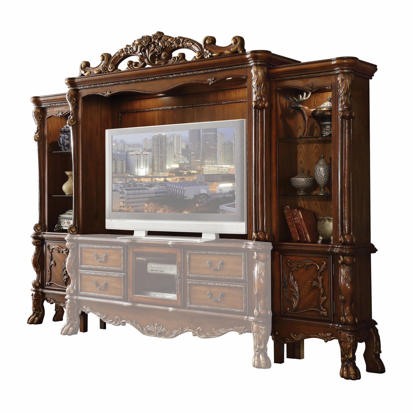 19" Brown Wood Cabinet Enclosed Storage Entertainment Center-0