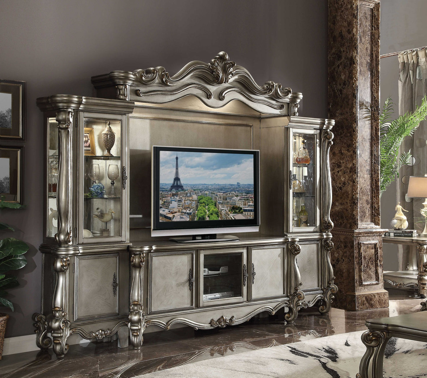 118" Platinum Solid Wood Floating Mount Entertainment Center-5