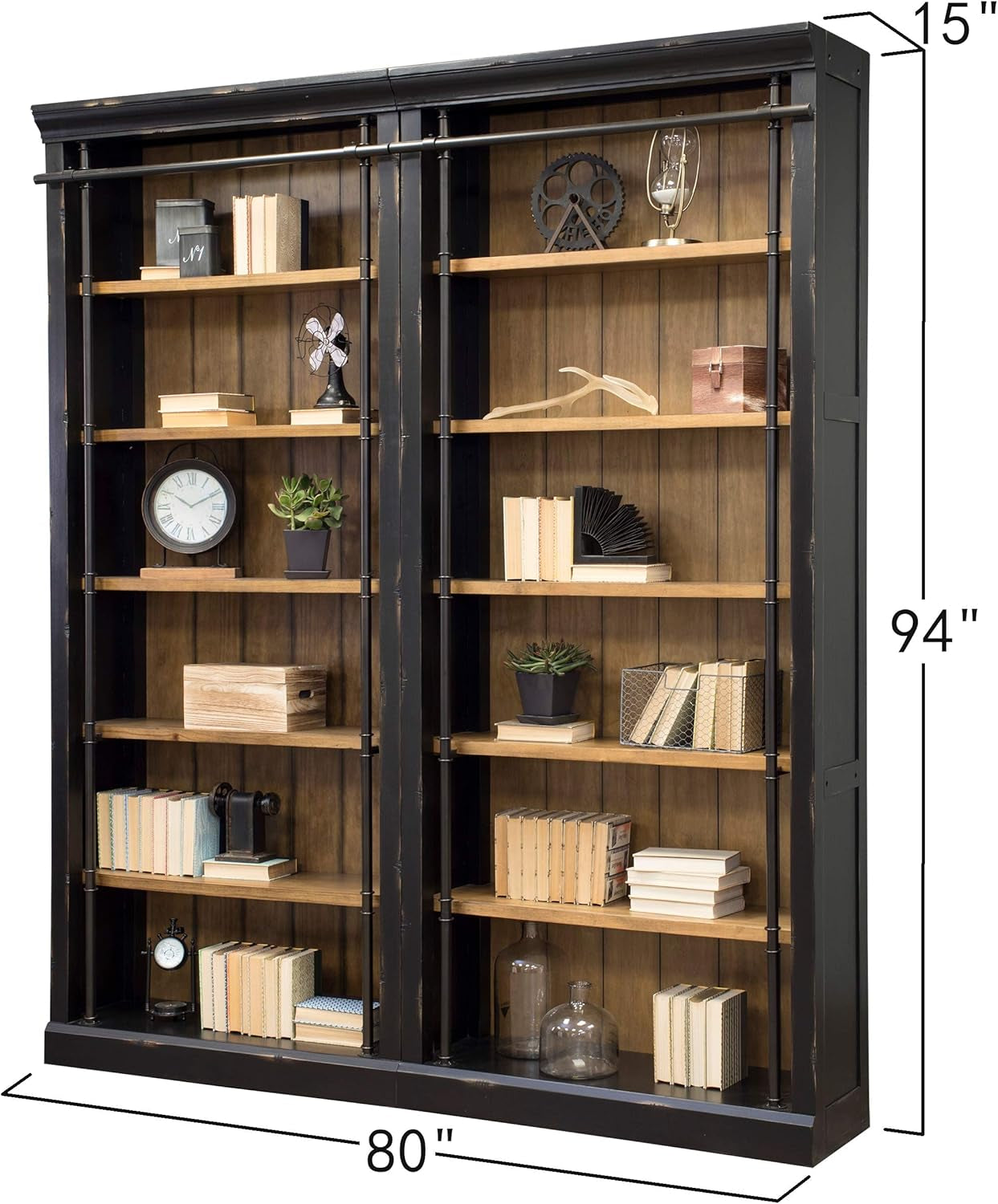 8' Tall Bookcase Wall with Ladder, Storage Organizer, Display Shelf for Office, Black-1