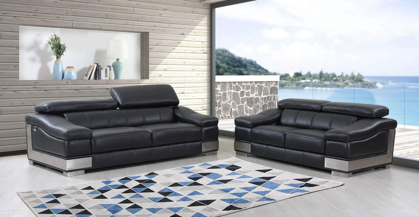 Two Piece Indoor Black Italian Leather Five Person Seating Set-2