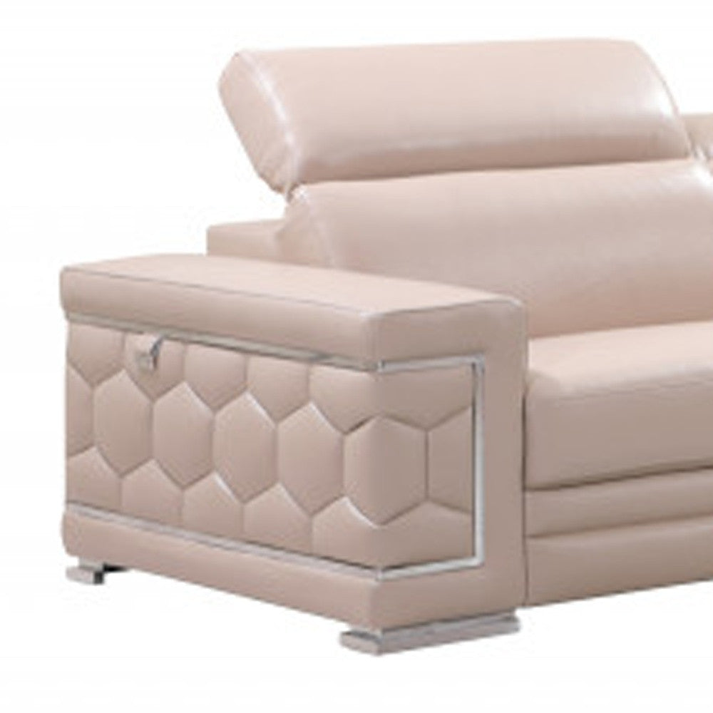 Two Piece Indoor Beige Italian Leather Five Person Seating Set-8