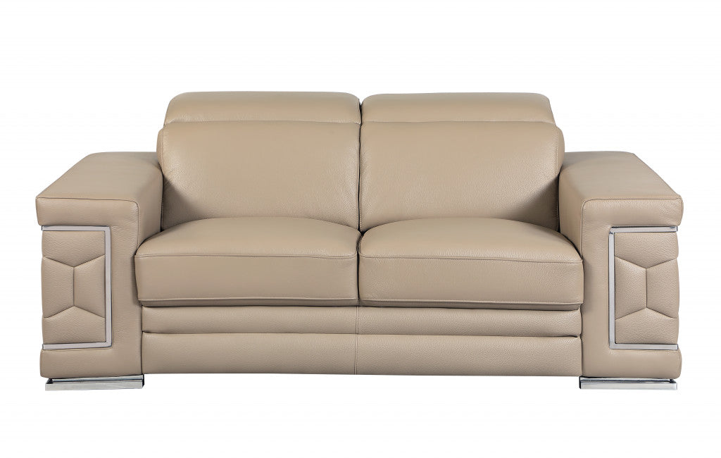 Two Piece Indoor Beige Italian Leather Five Person Seating Set-1