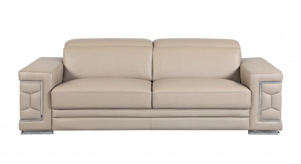 Two Piece Indoor Beige Italian Leather Five Person Seating Set-2