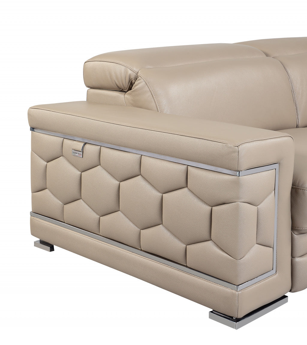 Two Piece Indoor Beige Italian Leather Five Person Seating Set-3