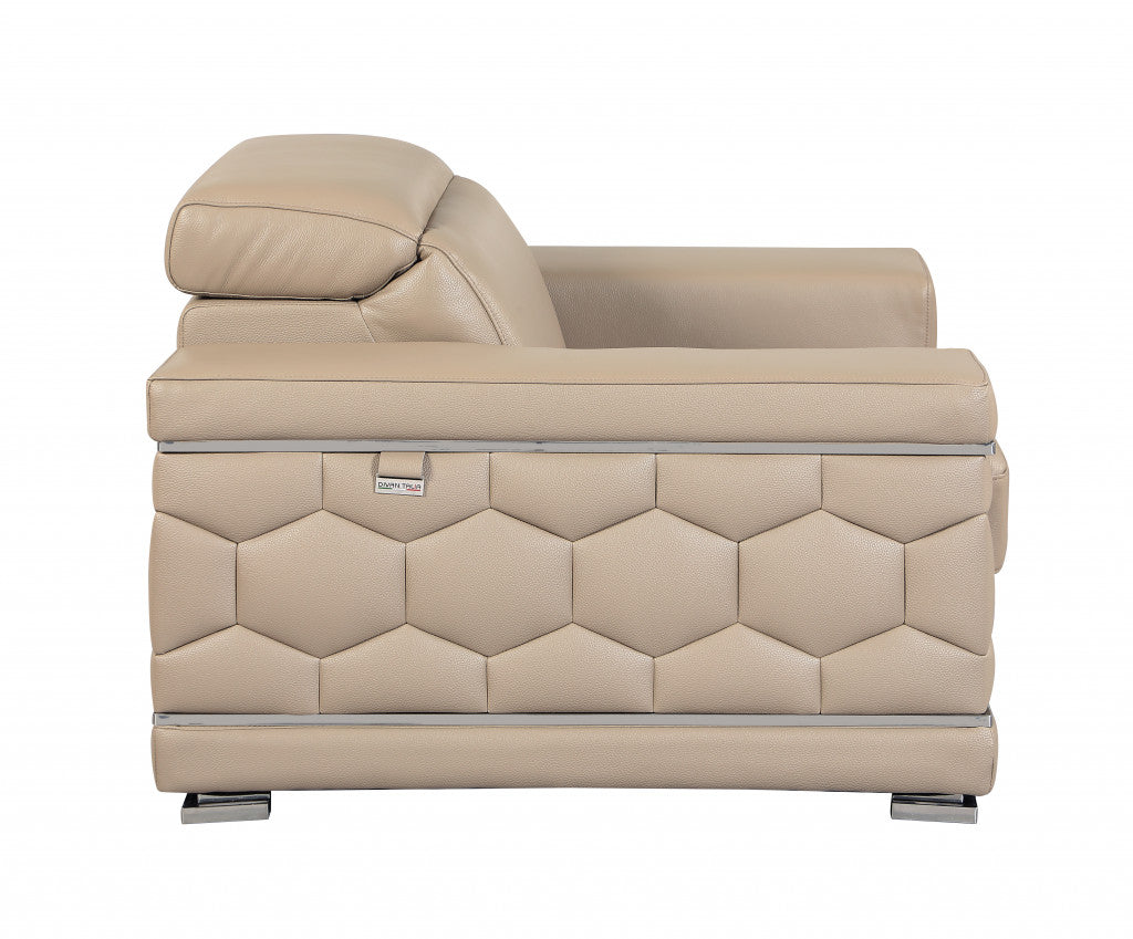 Two Piece Indoor Beige Italian Leather Five Person Seating Set-4