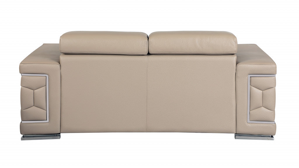 Two Piece Indoor Beige Italian Leather Five Person Seating Set-5