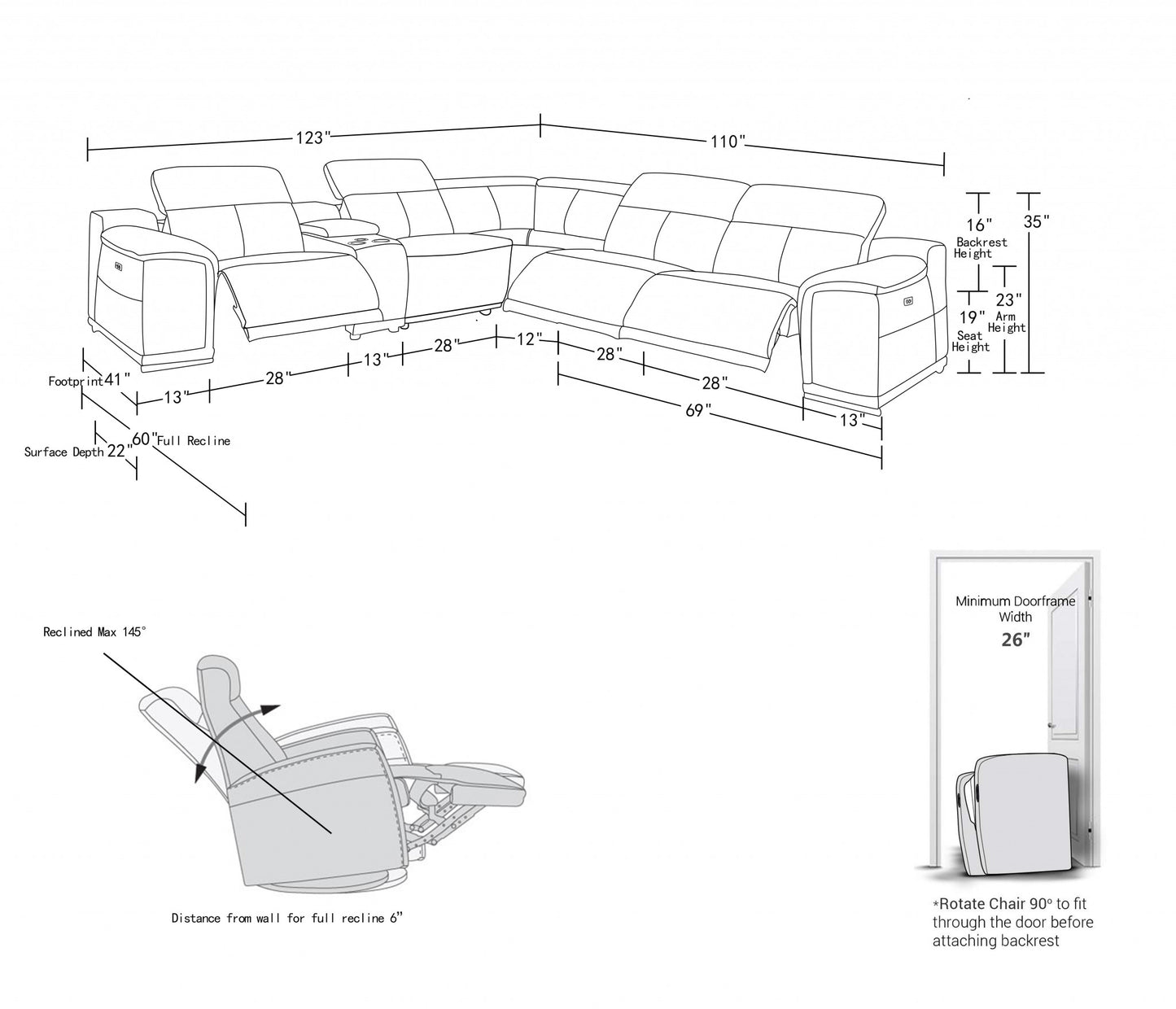 Camel Italian Leather Power Reclining U Shaped Six Piece Corner Sectional With Console-8