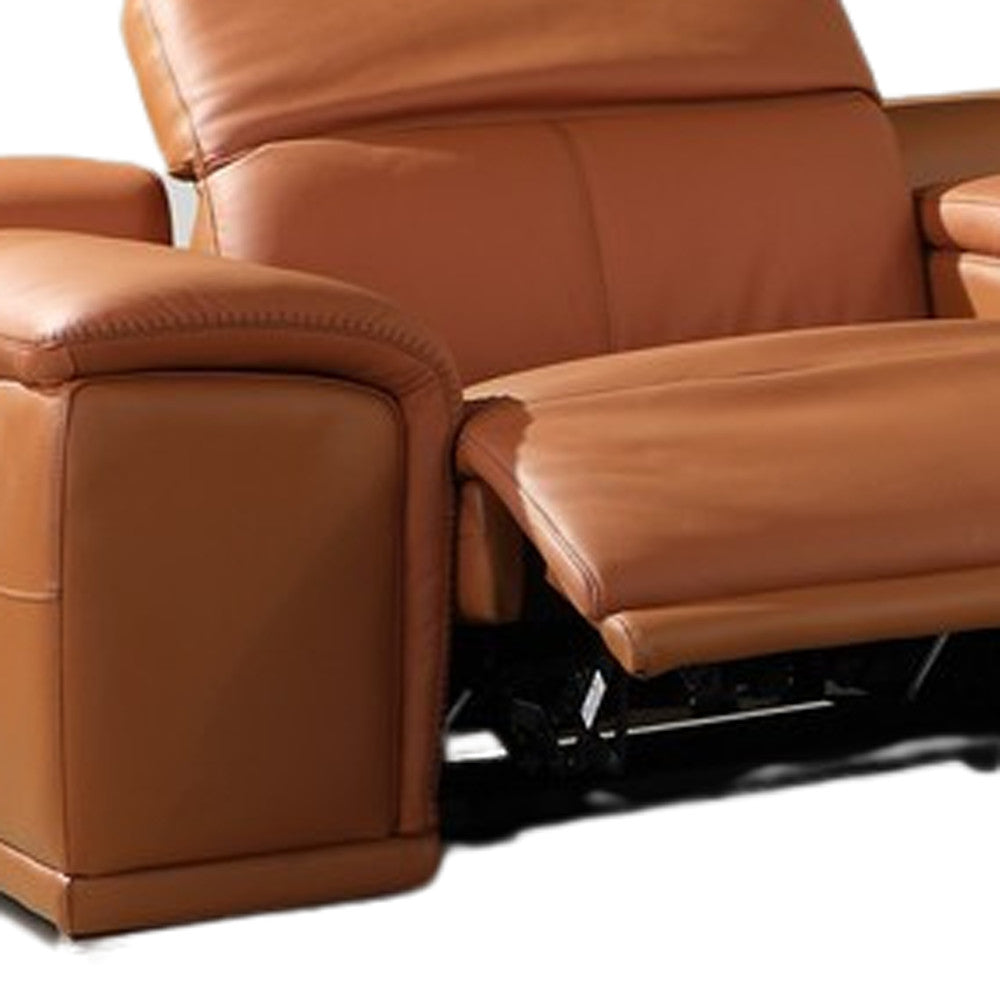 Camel Italian Leather Power Reclining U Shaped Six Piece Corner Sectional With Console-3