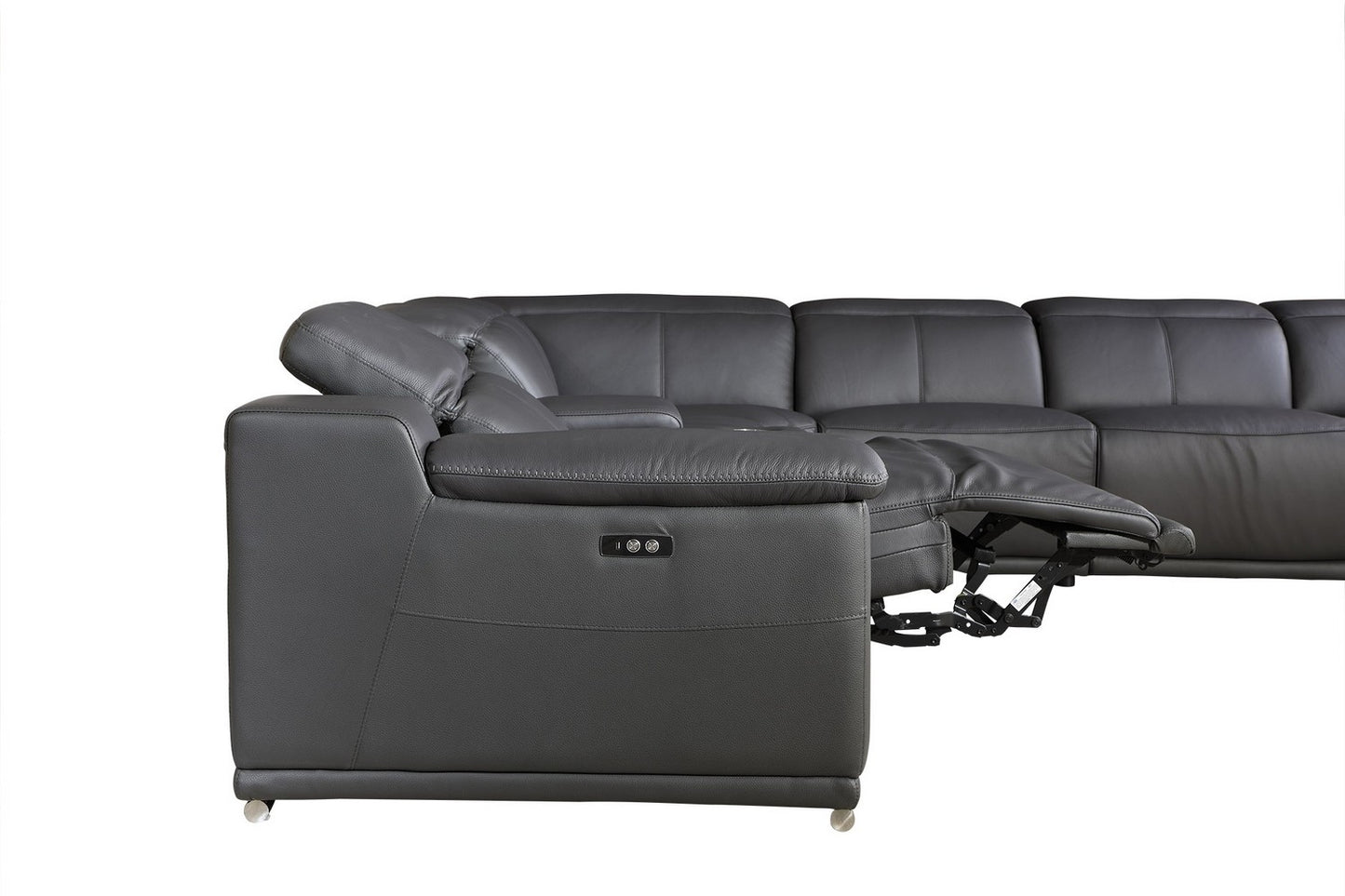 Gray Italian Leather Power Reclining U Shaped Six Piece Corner Sectional With Console-1