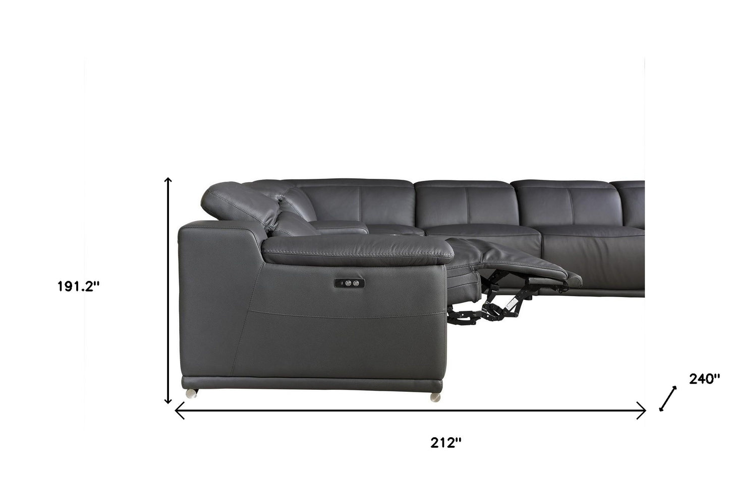 Gray Italian Leather Power Reclining U Shaped Six Piece Corner Sectional With Console-7