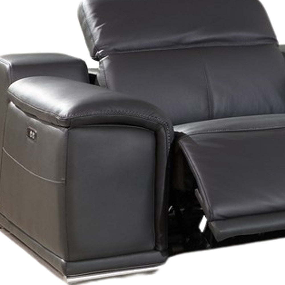 Gray Italian Leather Power Reclining U Shaped Six Piece Corner Sectional With Console-4
