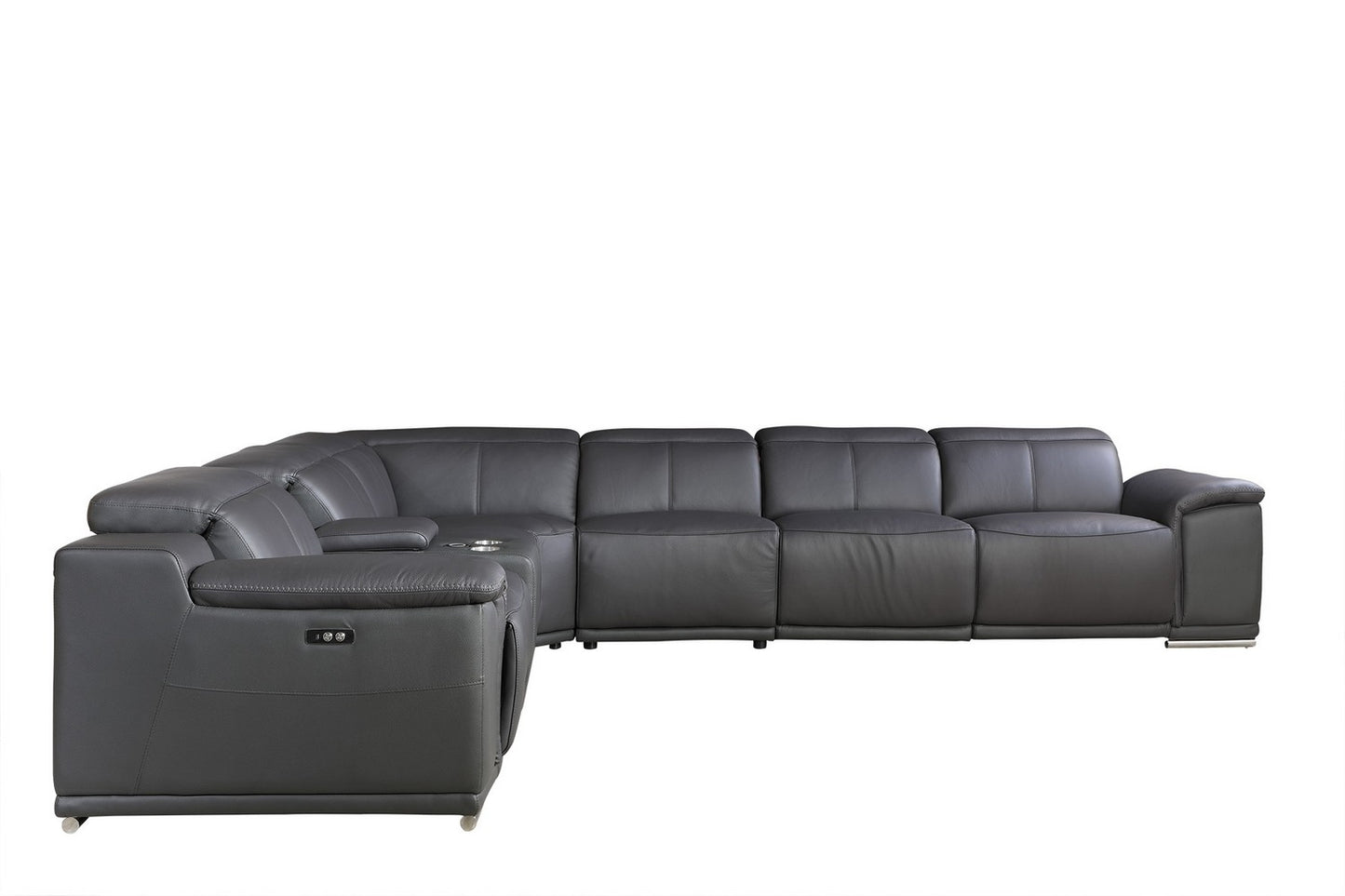 Gray Italian Leather Power Reclining U Shaped Seven Piece Corner Sectional With Console-3