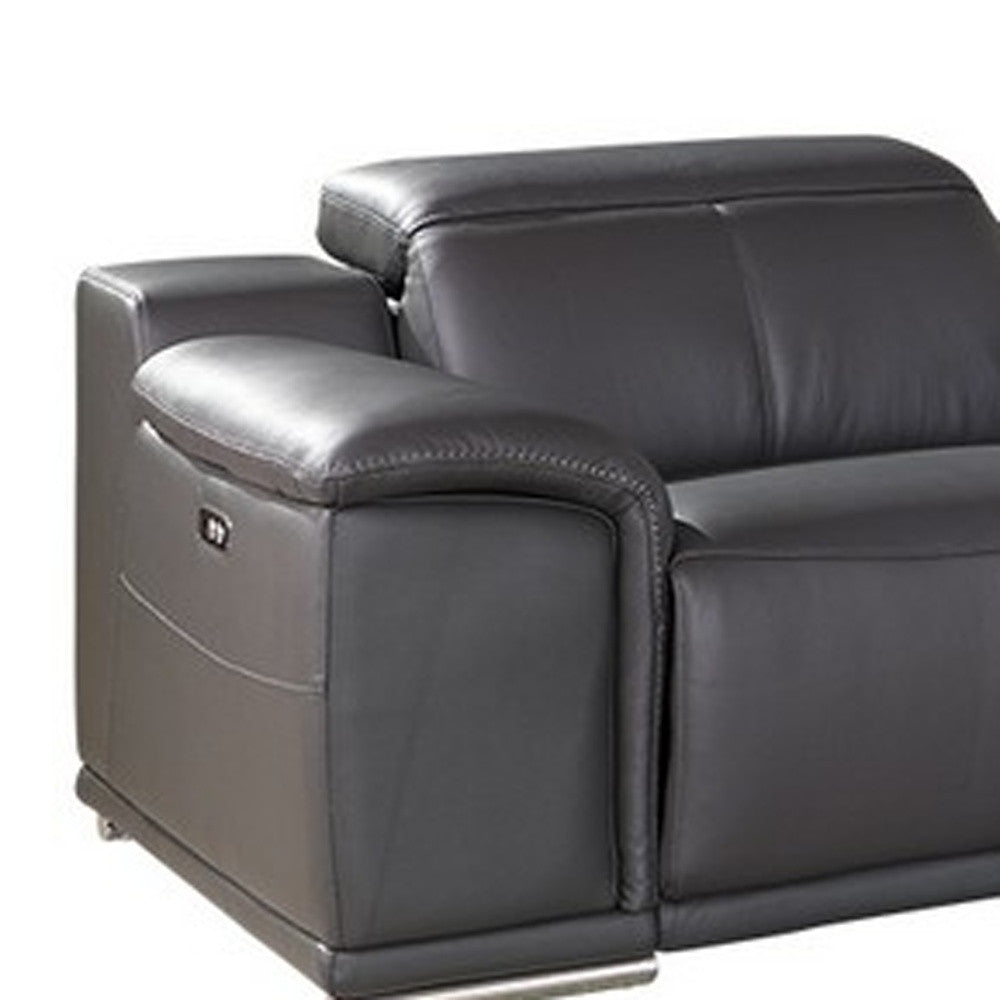 Gray Italian Leather Power Reclining U Shaped Seven Piece Corner Sectional With Console-4