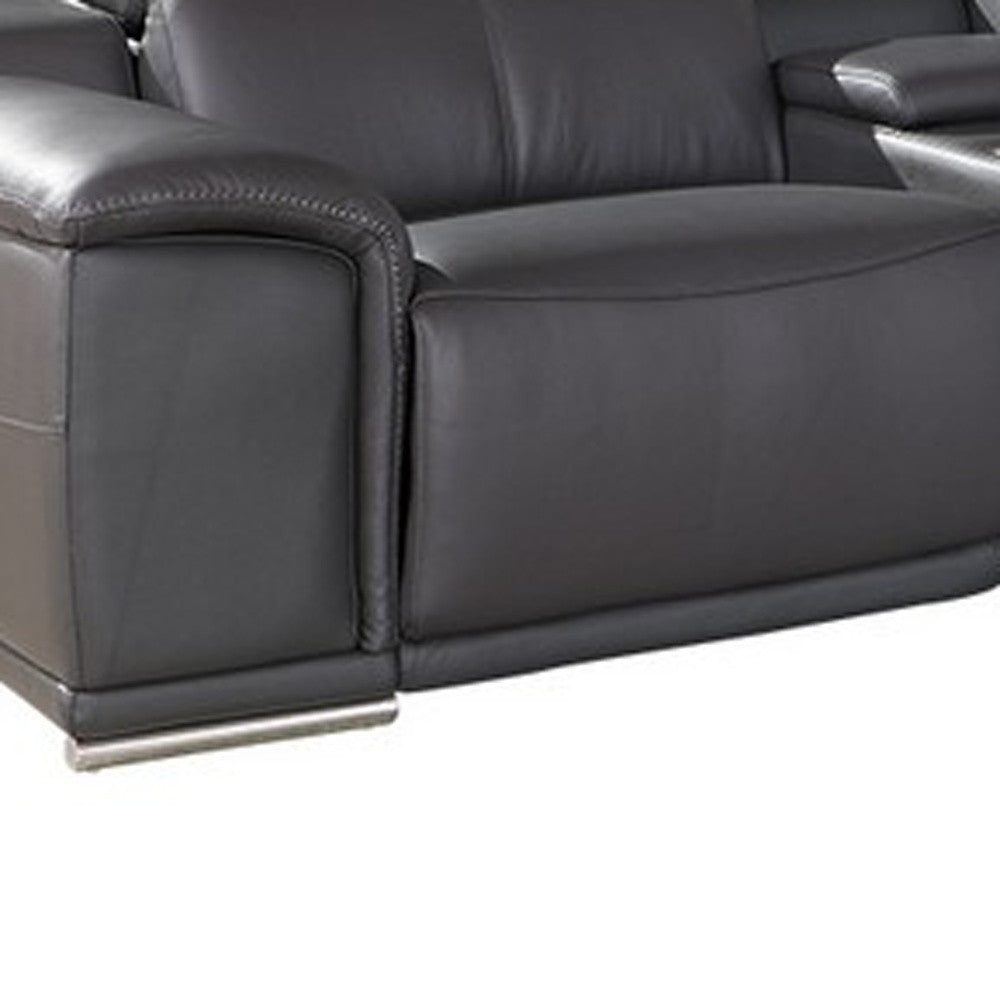 Gray Italian Leather Power Reclining U Shaped Seven Piece Corner Sectional With Console-4