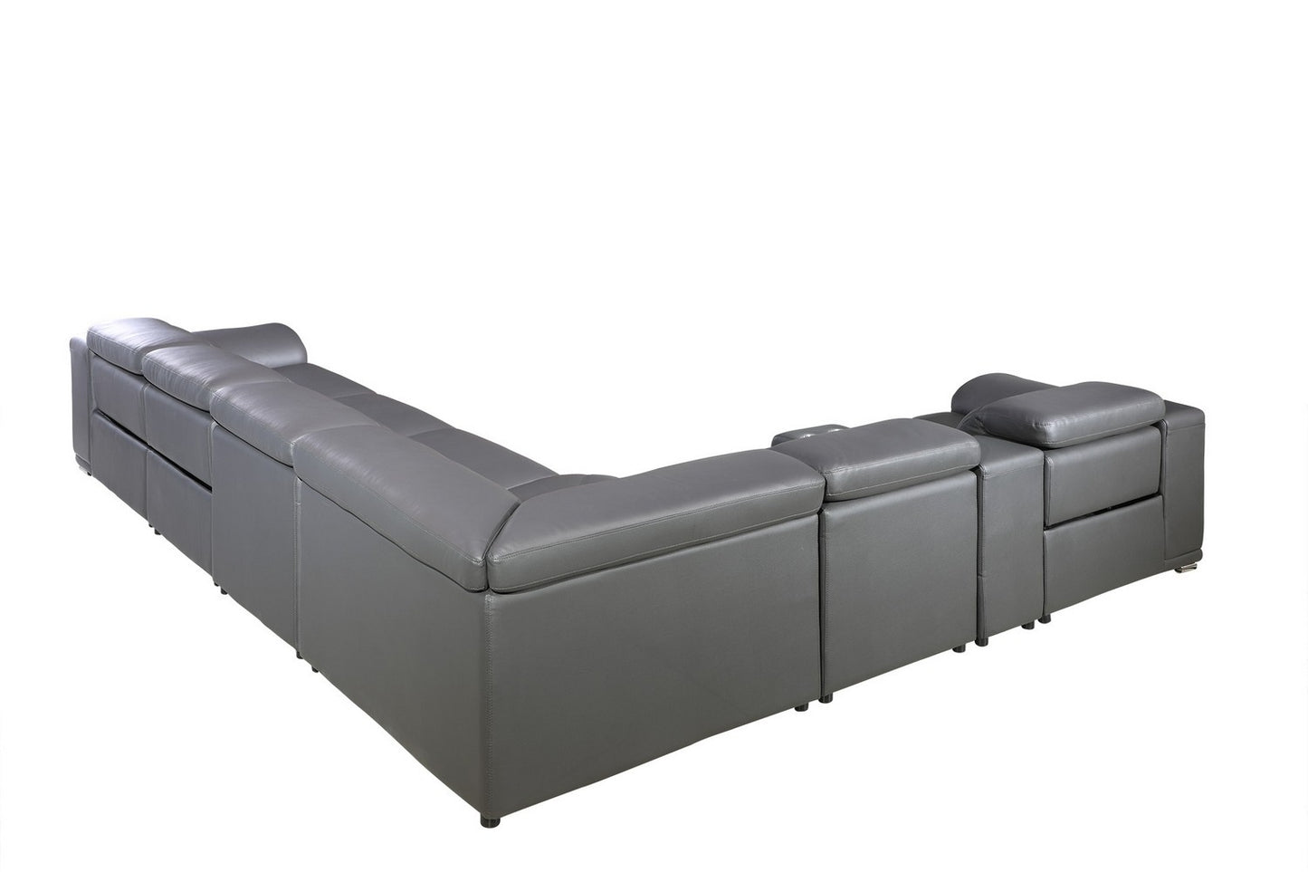 Gray Italian Leather Power Reclining U Shaped Eight Piece Corner Sectional With Console-2