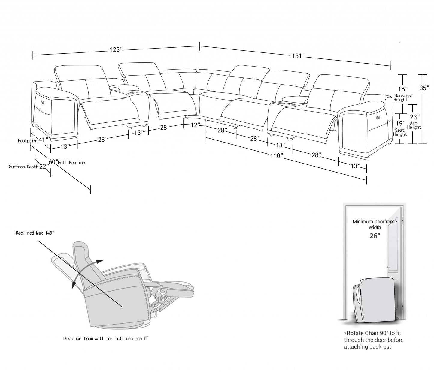 Gray Italian Leather Power Reclining U Shaped Eight Piece Corner Sectional With Console-7