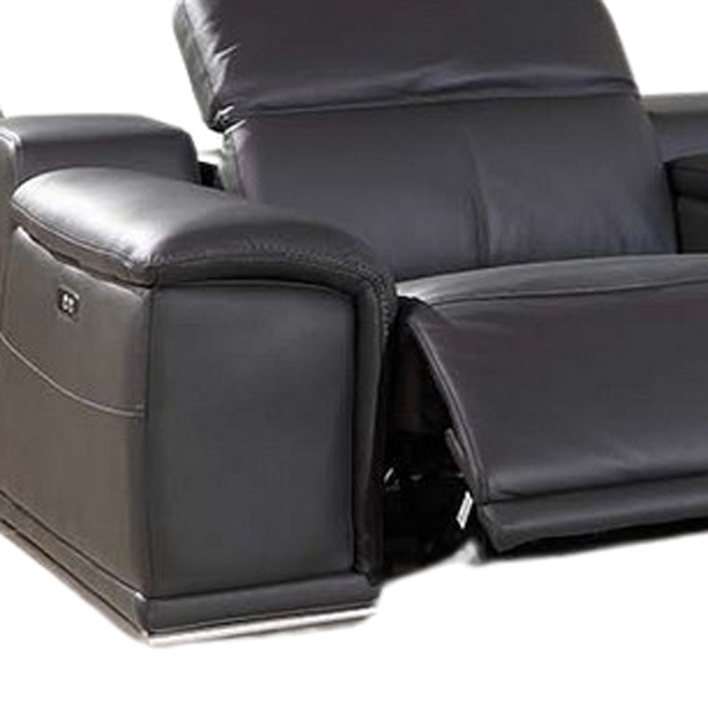 Gray Italian Leather Power Reclining U Shaped Eight Piece Corner Sectional With Console-4