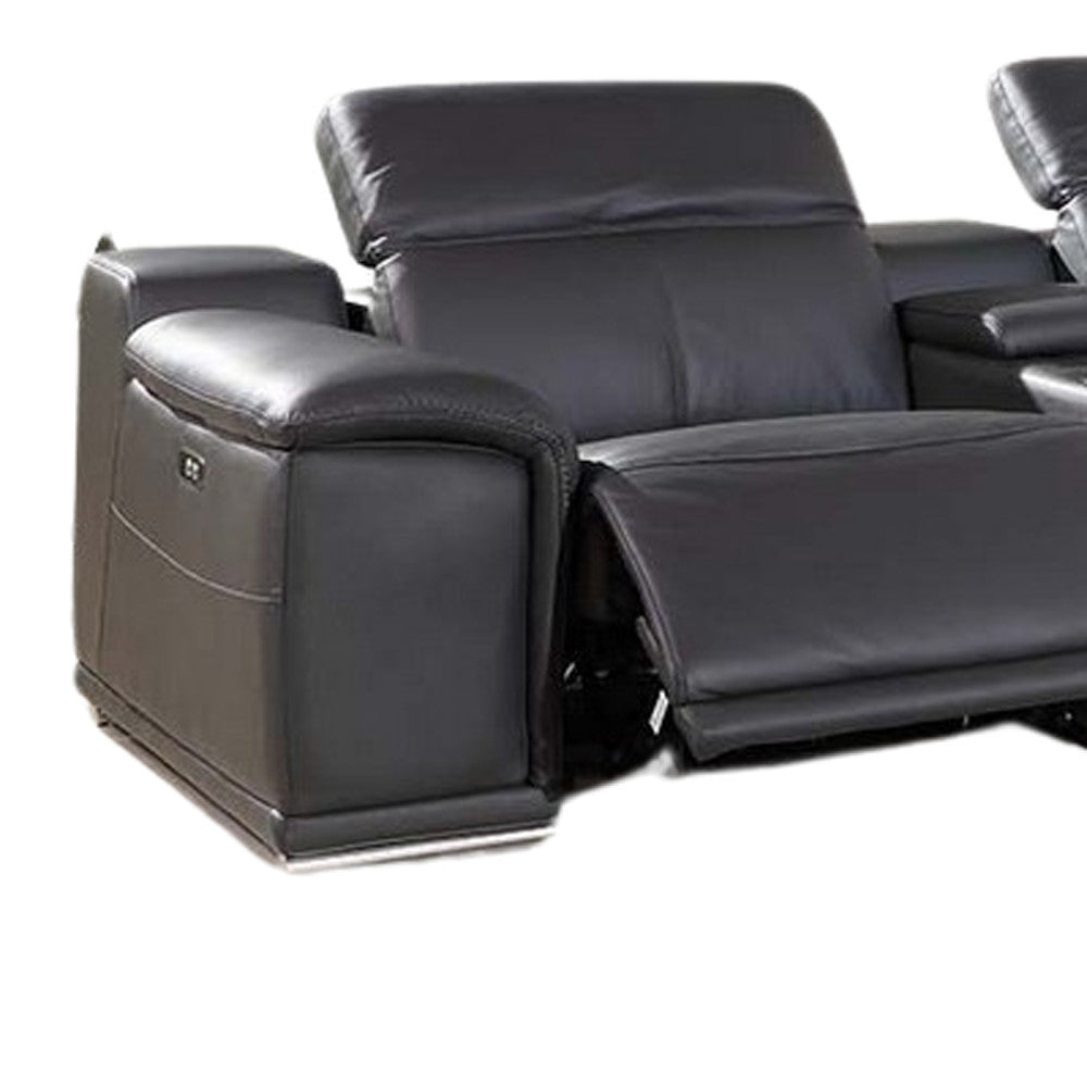 Gray Italian Leather Power Reclining U Shaped Eight Piece Corner Sectional With Console-5