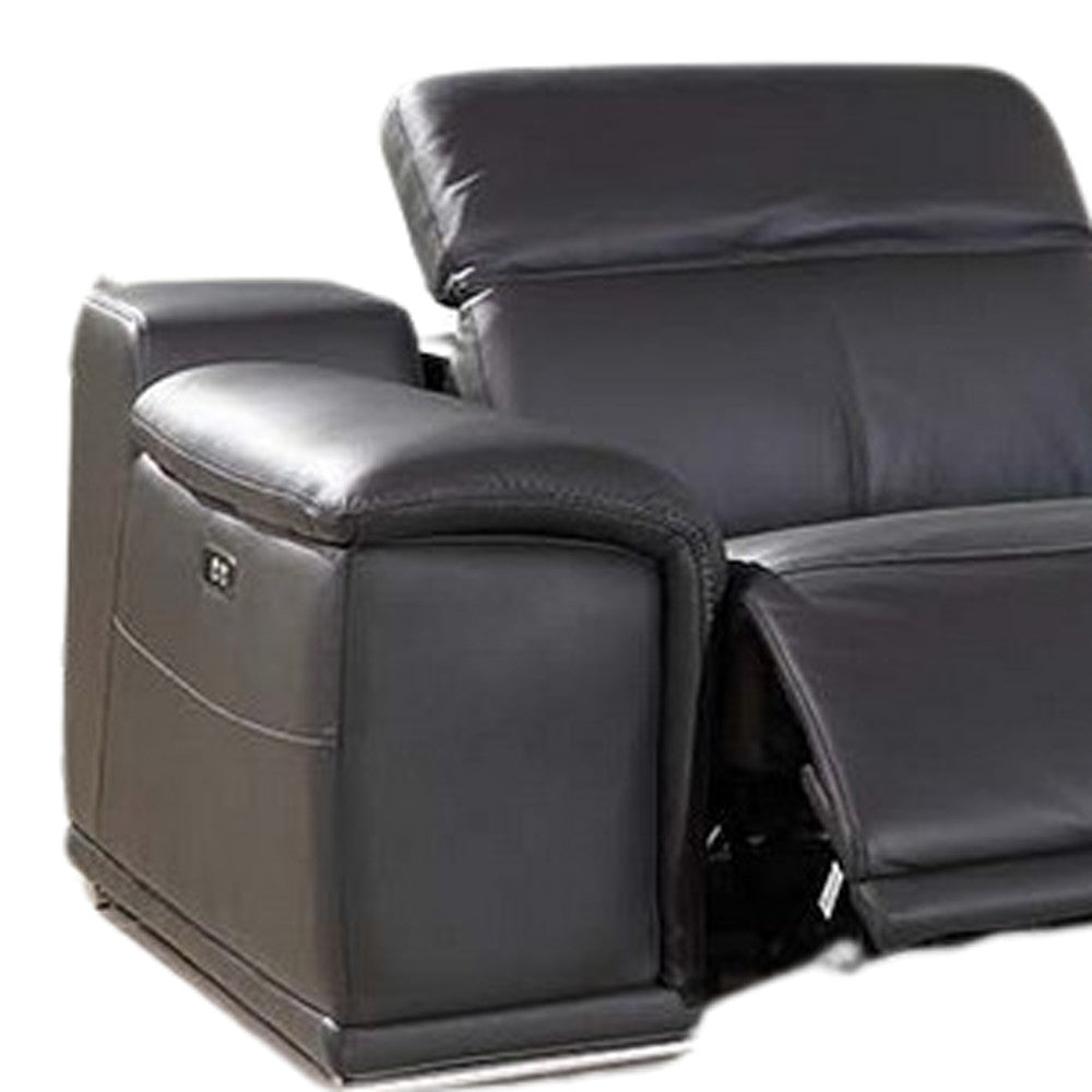 Gray Italian Leather Power Reclining U Shaped Eight Piece Corner Sectional With Console-3