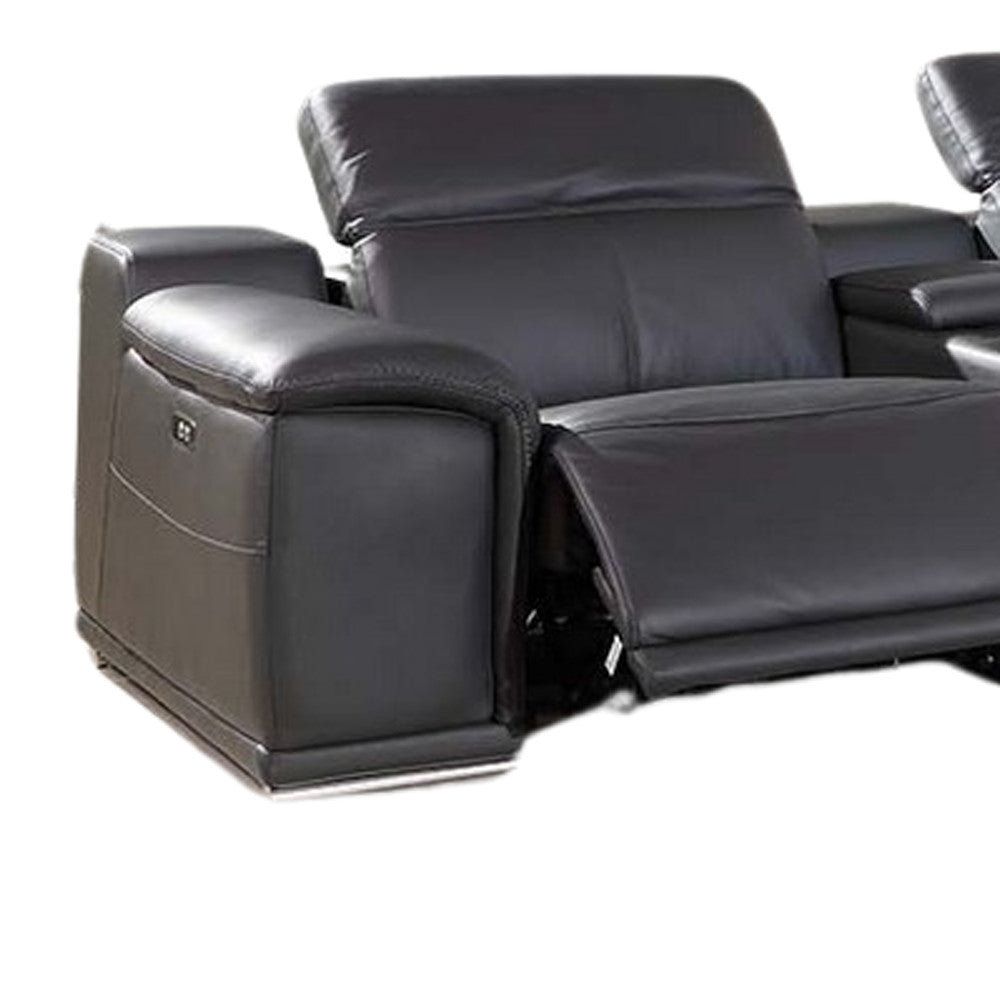 Gray Italian Leather Power Reclining U Shaped Eight Piece Corner Sectional With Console-5